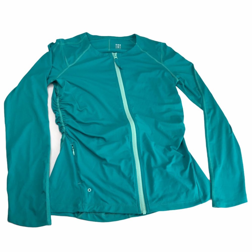 TITLE NINE Teal Green Blue Zip Pullover Rash Guard UPF Sun Protect Women's Small